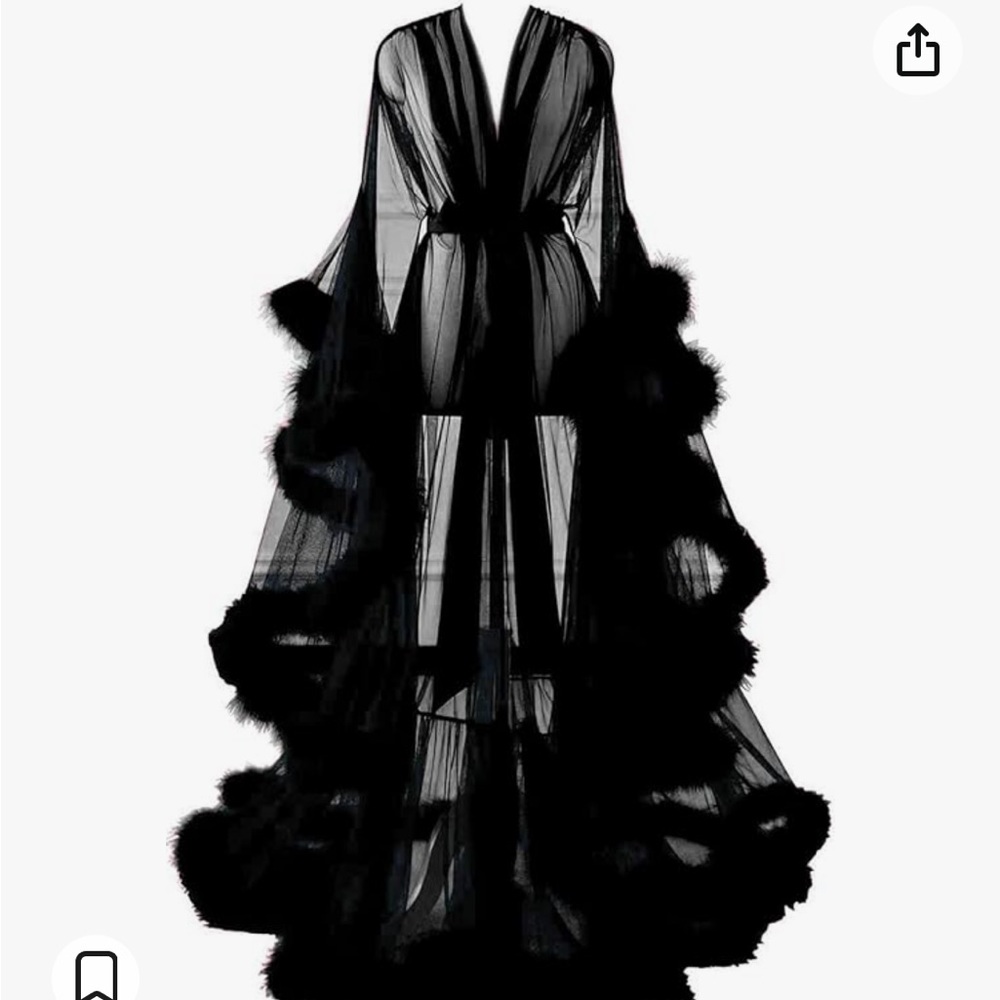 Changuan Sexy Feather Robe Long Fur Tulle Robe Sheer Lingerie Bathrobe